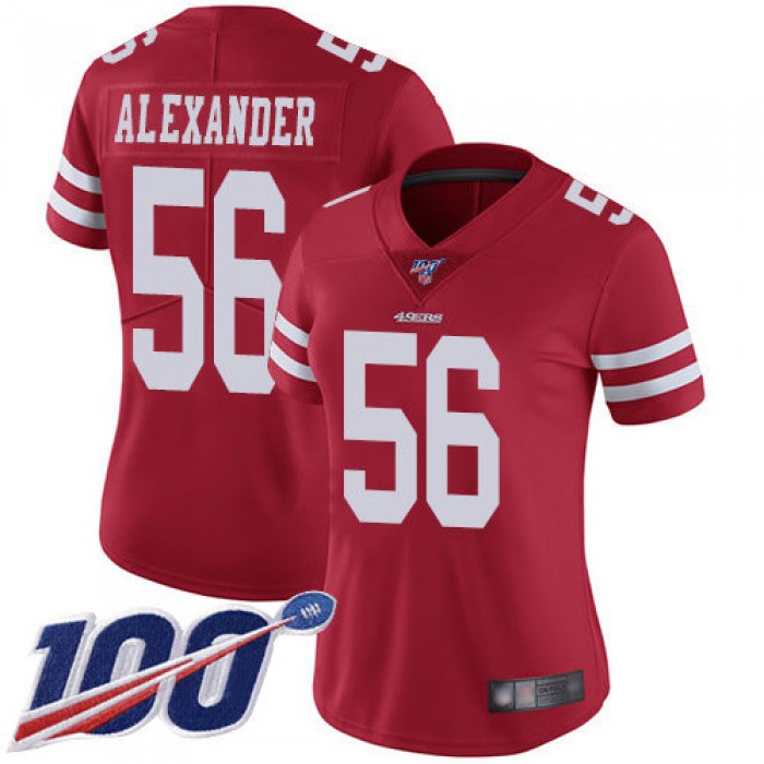 Nike 49ers #56 Kwon Alexander Red Team Color Women's Stitched NFL 100th Season Vapor Limited Jersey