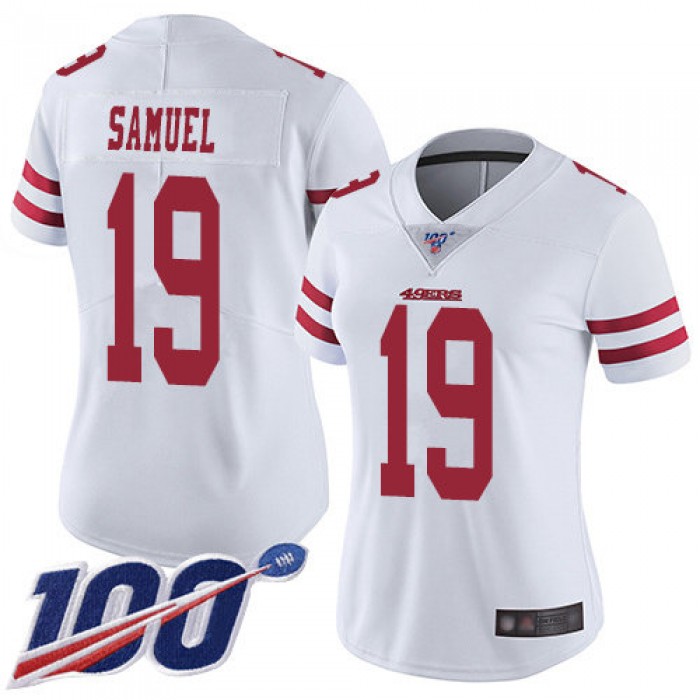 Nike 49ers #19 Deebo Samuel White Women's Stitched NFL 100th Season Vapor Limited Jersey