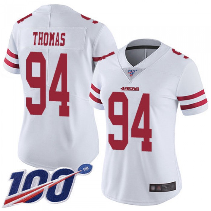 Nike 49ers #94 Solomon Thomas White Women's Stitched NFL 100th Season Vapor Limited Jersey