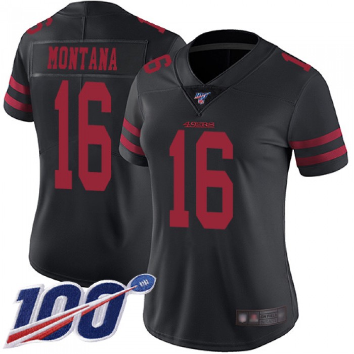 Nike 49ers #16 Joe Montana Black Alternate Women's Stitched NFL 100th Season Vapor Limited Jersey