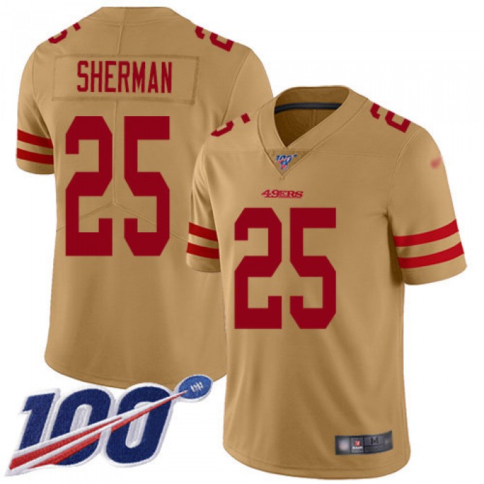 Nike 49ers #25 Richard Sherman Gold Men's Stitched NFL Limited Inverted Legend 100th Season Jersey
