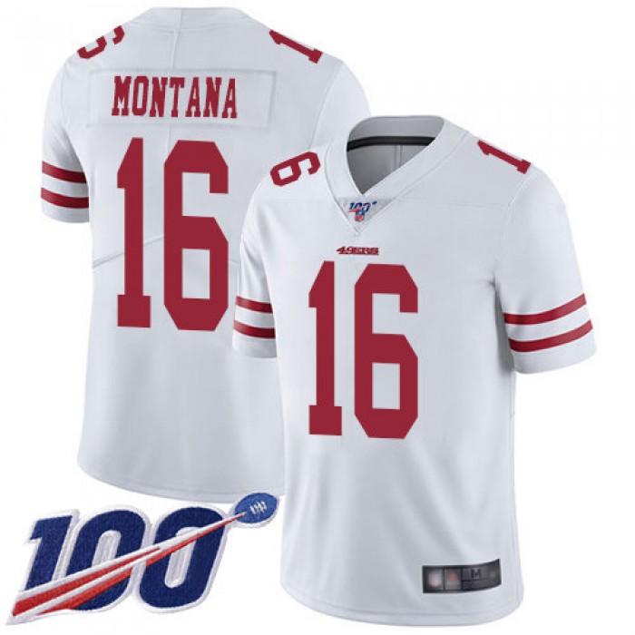 Nike 49ers #16 Joe Montana White Men's Stitched NFL 100th Season Vapor Limited Jersey