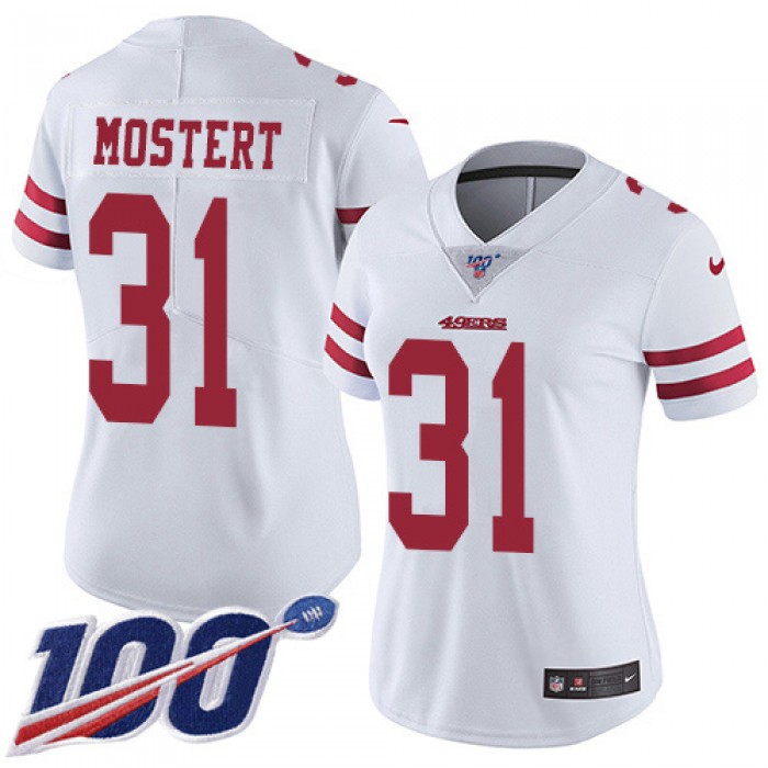 Nike 49ers #31 Raheem Mostert White Women's Stitched NFL 100th Season Vapor Untouchable Limited Jersey