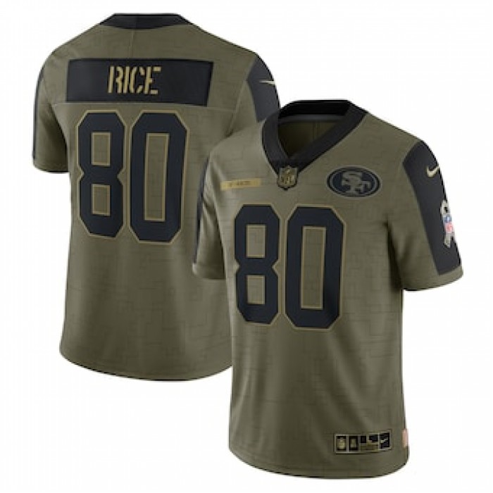 Men's San Francisco 49ers #80 Jerry Rice Nike Olive 2021 Salute To Service Retired Player Limited Jersey
