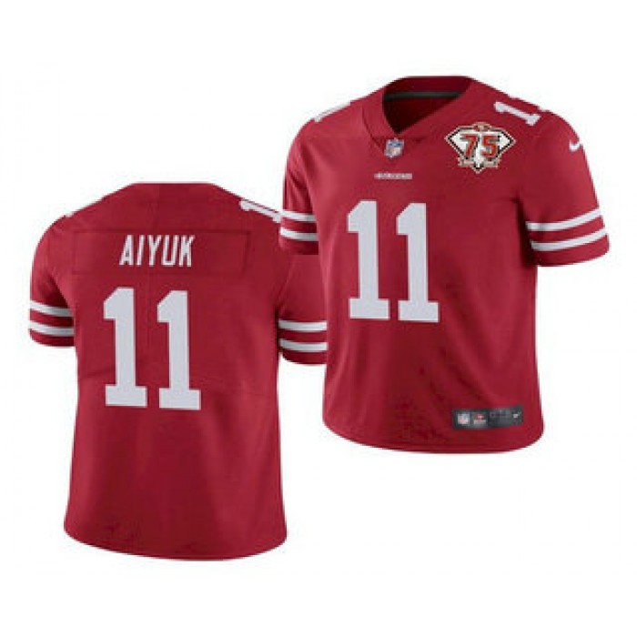 Men's San Francisco 49ers #11 Brandon Aiyuk Red 2021 75th Anniversary Vapor Untouchable Limited Stitched NFL Jersey