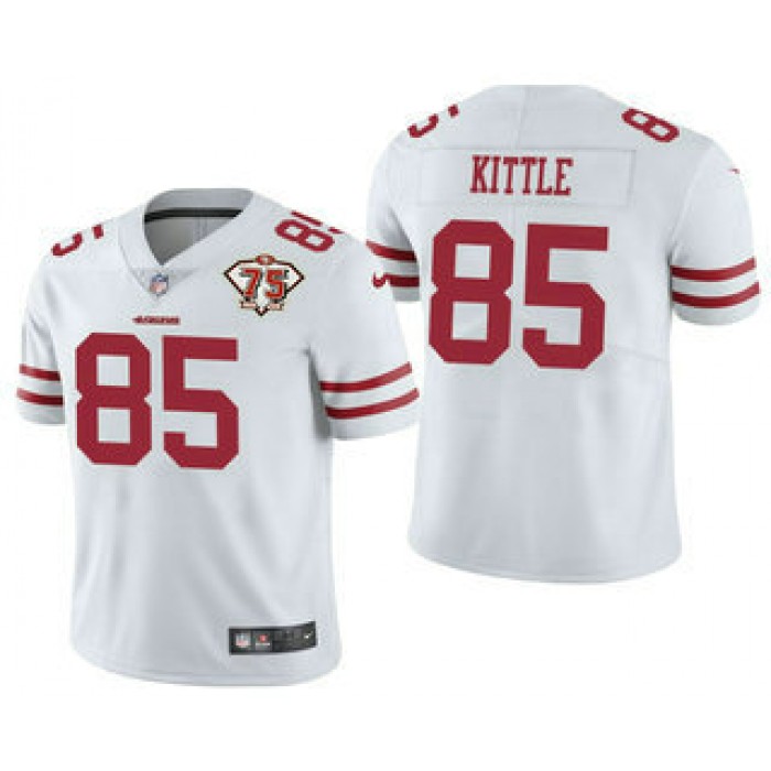 Men's San Francisco 49ers #85 George Kittle White 75th Anniversary Patch 2021 Vapor Untouchable Stitched Nike Limited Jersey