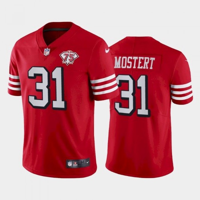 Men's San Francisco 49ers #31 Raheem Mostert 75th Anniversary Red Throwback Jersey