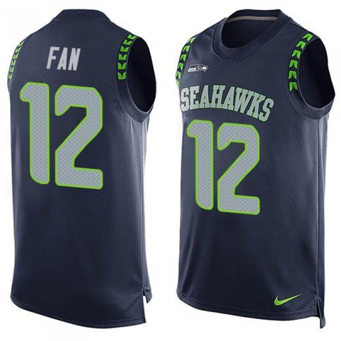 Men's Seattle Seahawks #12 Fan Navy Blue Hot Pressing Player Name & Number Nike NFL Tank Top Jersey
