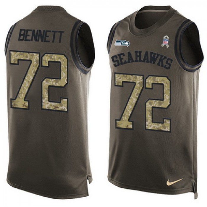Men's Seattle Seahawks #72 Michael Bennett Green Salute to Service Hot Pressing Player Name & Number Nike NFL Tank Top Jersey