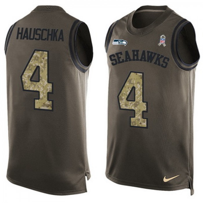 Men's Seattle Seahawks #4 Steven Hauschka Green Salute to Service Hot Pressing Player Name & Number Nike NFL Tank Top Jersey