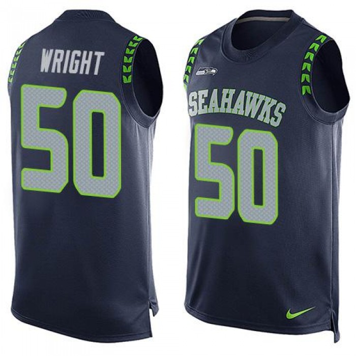 Men's Seattle Seahawks #50 K.J. Wright Navy Blue Hot Pressing Player Name & Number Nike NFL Tank Top Jersey