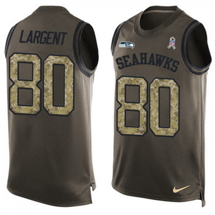 Men's Seattle Seahawks #80 Steve Largent Green Salute to Service Hot Pressing Player Name & Number Nike NFL Tank Top Jersey