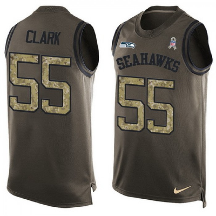 Men's Seattle Seahawks #55 Frank Clark Green Salute to Service Hot Pressing Player Name & Number Nike NFL Tank Top Jersey