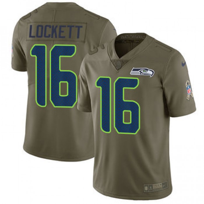 Nike Seattle Seahawks #16 Tyler Lockett Olive Men's Stitched NFL Limited 2017 Salute to Service Jersey