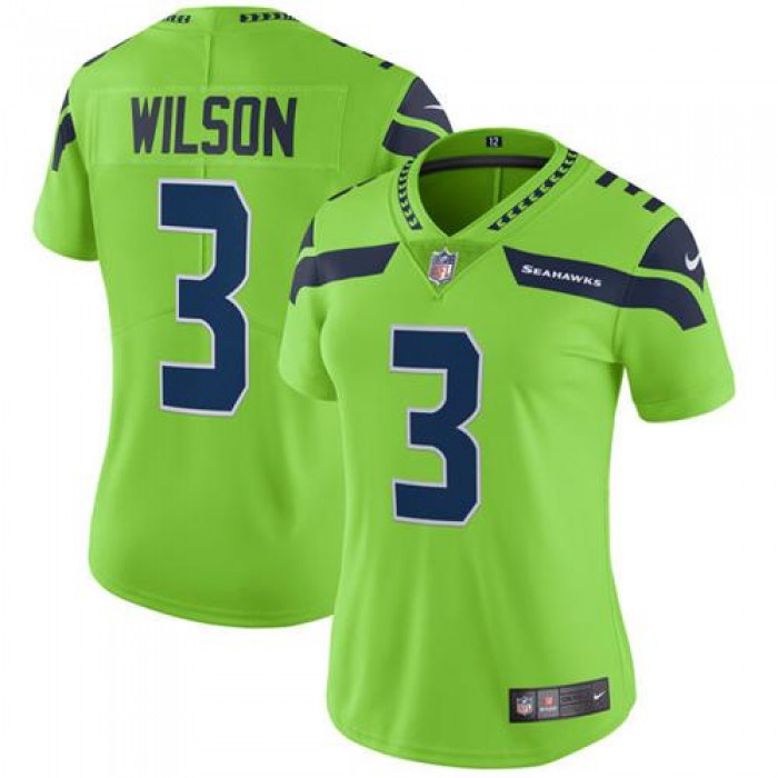 Women's Nike Seahawks #3 Russell Wilson Green Stitched NFL Limited Rush Jersey