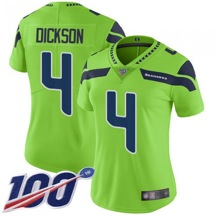 Nike Seahawks #4 Michael Dickson Green Women's Stitched NFL Limited Rush 100th Season Jersey