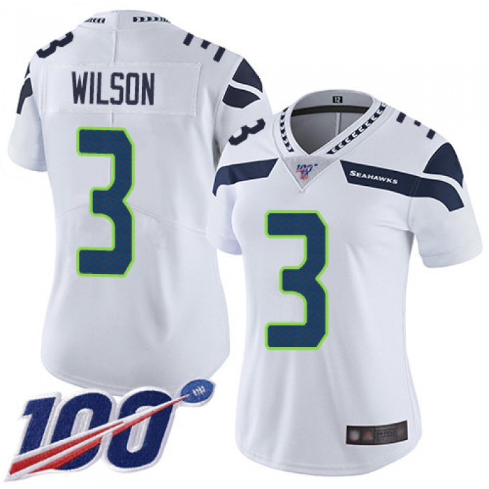 Nike Seahawks #3 Russell Wilson White Women's Stitched NFL 100th Season Vapor Limited Jersey