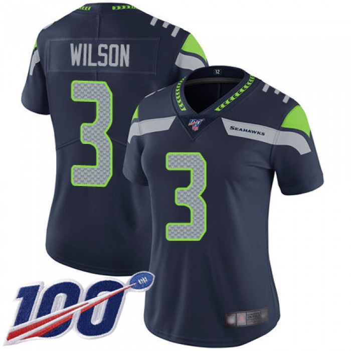 Nike Seahawks #3 Russell Wilson Steel Blue Team Color Women's Stitched NFL 100th Season Vapor Limited Jersey