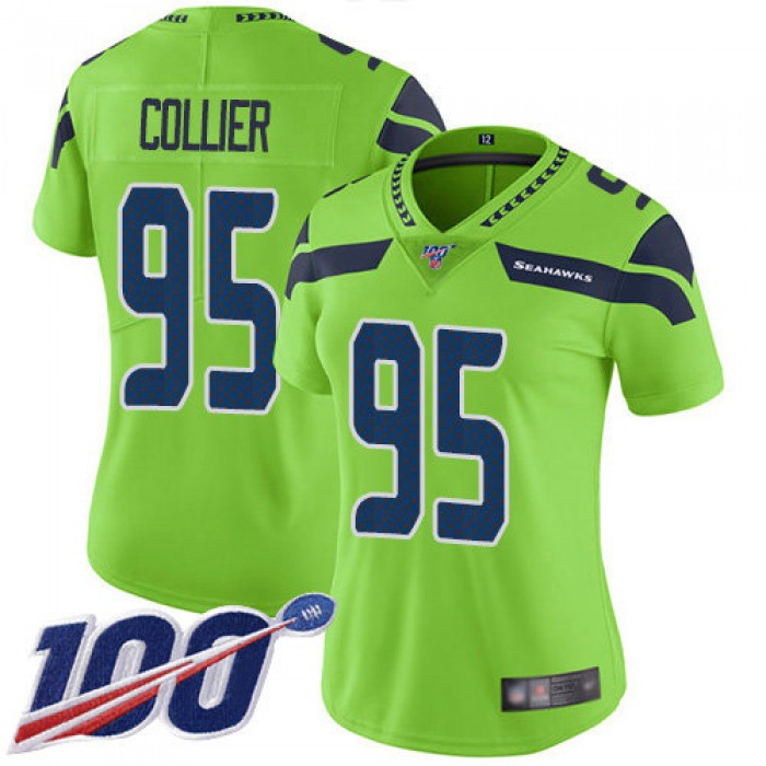 Seahawks #95 L.J. Collier Green Women's Stitched Football Limited Rush 100th Season Jersey