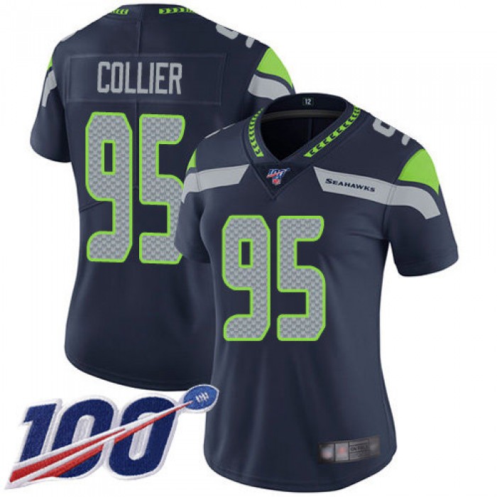 Seahawks #95 L.J. Collier Steel Blue Team Color Women's Stitched Football 100th Season Vapor Limited Jersey
