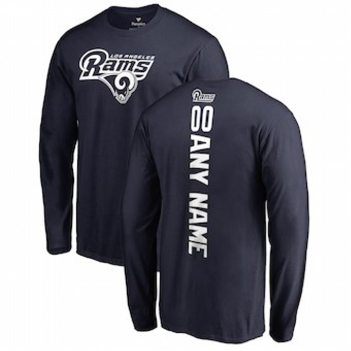 Men's Los Angeles Rams NFL Pro Line Navy 00 Personalized Backer Long Sleeve T-Shirt