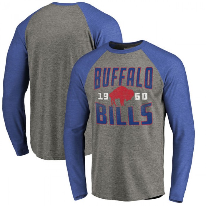Buffalo Bills NFL Pro Line by Fanatics Branded Timeless Collection Antique Stack Long Sleeve Tri-Blend Raglan T-Shirt Ash