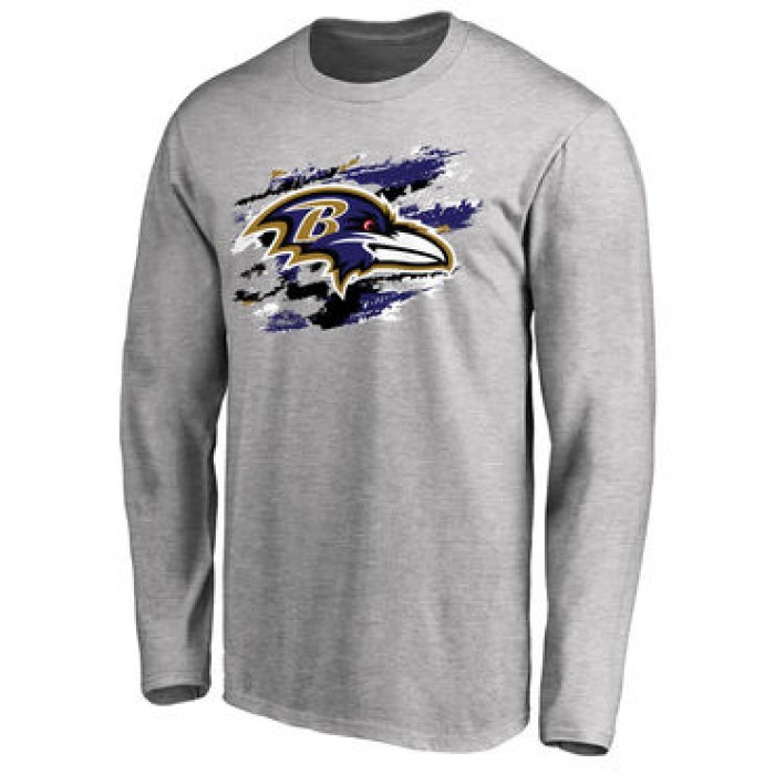 Men's Baltimore Ravens NFL Pro Line Ash 1 Colors Long Sleeve T-Shirt