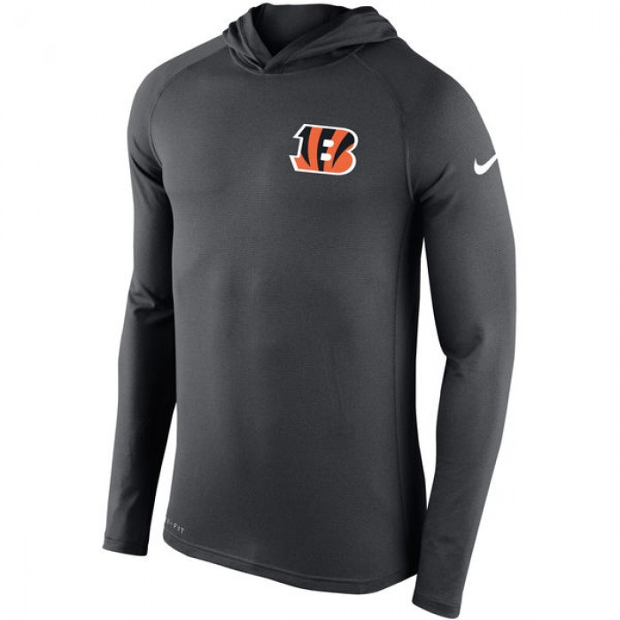 Men's Cincinnati Bengals Nike Charcoal Stadium Touch Hooded Performance Long Sleeve T-Shirt