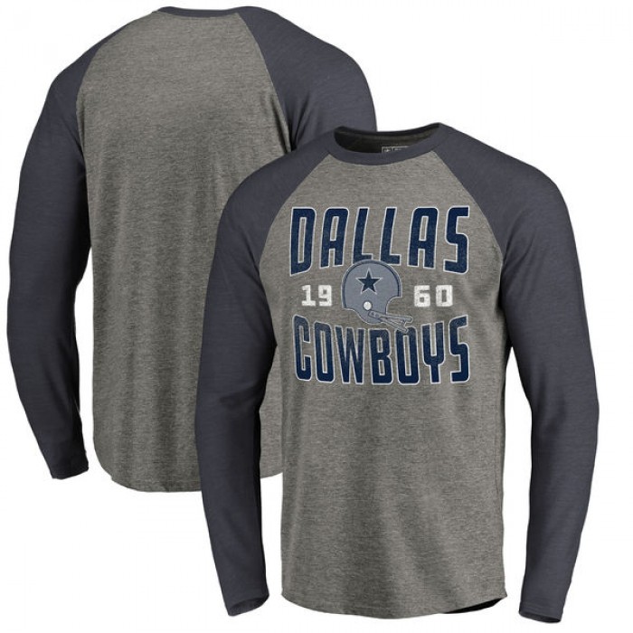 Dallas Cowboys NFL Pro Line by Fanatics Branded Timeless Collection Antique Stack Long Sleeve Tri-Blend Raglan T-Shirt Ash