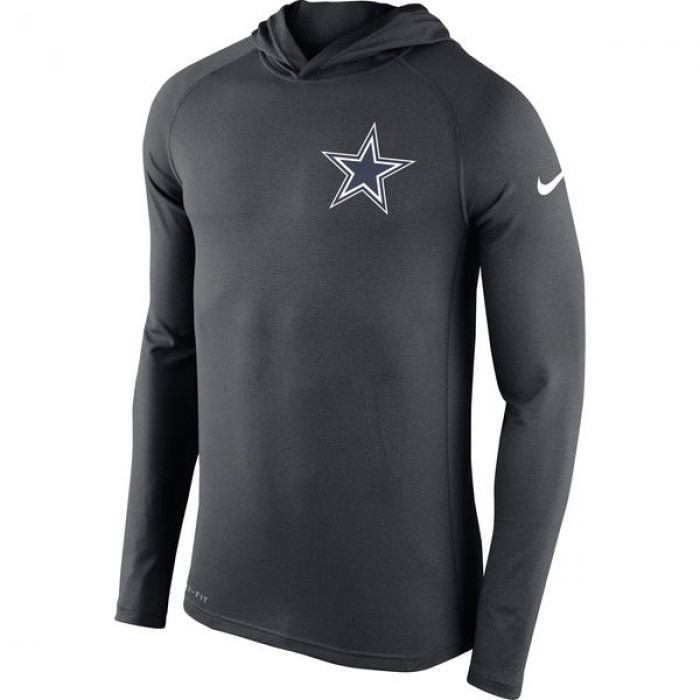 Men's Dallas Cowboys Nike Charcoal Stadium Touch Hooded Performance Long Sleeve T-Shirt