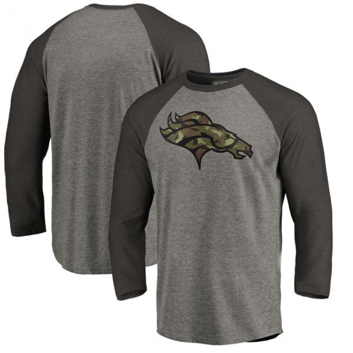 Denver Broncos NFL Pro Line by Fanatics Branded Black Gray Tri Blend 34-Sleeve T-Shirt