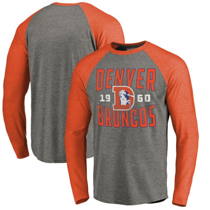 Denver Broncos NFL Pro Line by Fanatics Branded Timeless Collection Antique Stack Long Sleeve Tri-Blend Raglan T-Shirt Ash