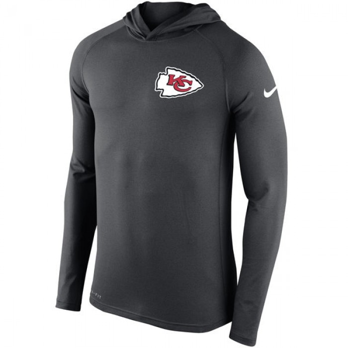 Men's Kansas City Chiefs Nike Charcoal Stadium Touch Hooded Performance Long Sleeve T-Shirt