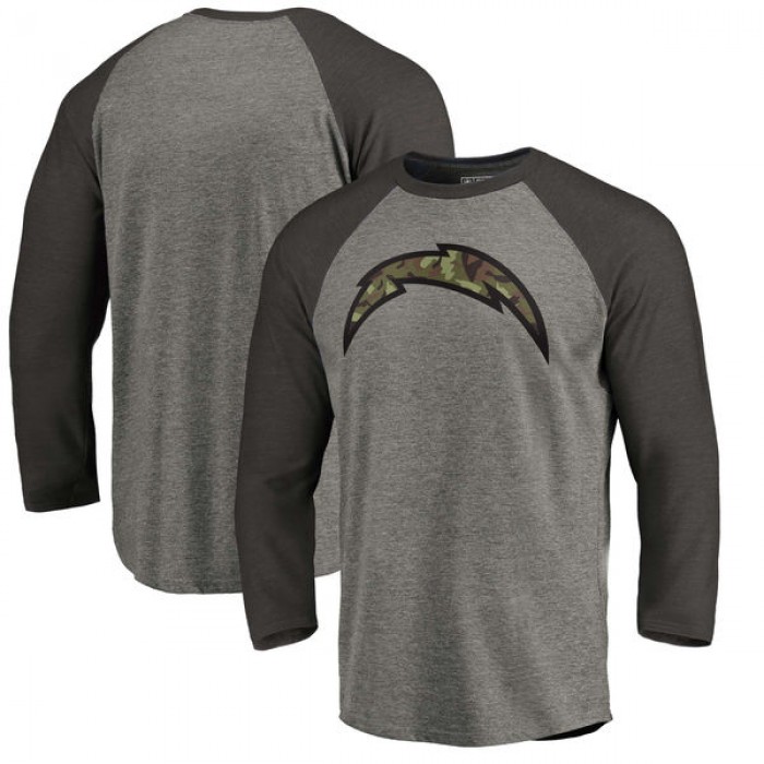 Los Angeles Chargers NFL Pro Line by Fanatics Branded Black Gray Tri Blend 34-Sleeve T-Shirt