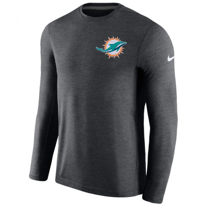 Men's Miami Dolphins Nike Charcoal Coaches Long Sleeve Performance T-Shirt