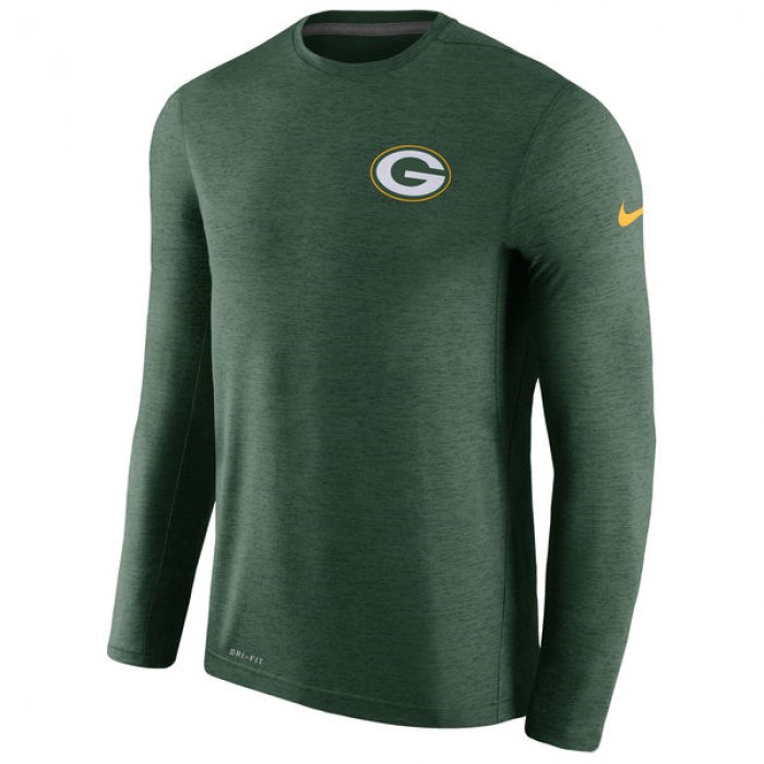 Men's Green Bay Packers Nike Green Coaches Long Sleeve Performance T-Shirt