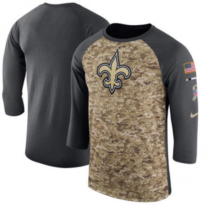 Men's New Orleans Saints Nike Camo Anthracite Salute to Service Sideline Legend Performance Three-Quarter Sleeve T Shirt