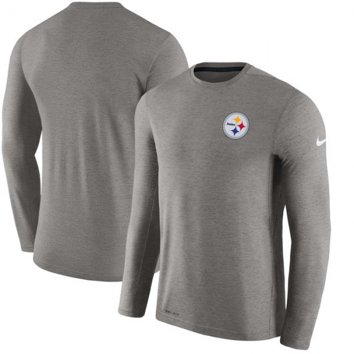 Men's Pittsburgh Steelers Nike Charcoal Coaches Long Sleeve Performance T-Shirt