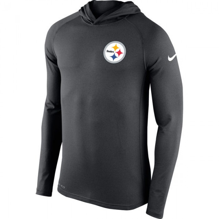 Men's Pittsburgh Steelers Nike Charcoal Stadium Touch Hooded Performance Long Sleeve T-Shirt