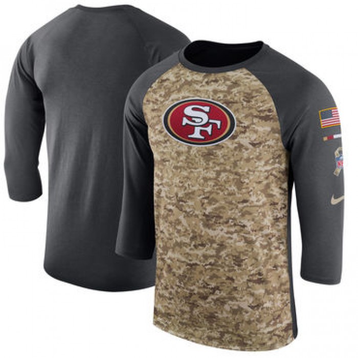 Men's San Francisco 49ers Nike Camo Anthracite Salute to Service Sideline Legend Performance Three-Quarter Sleeve T Shirt