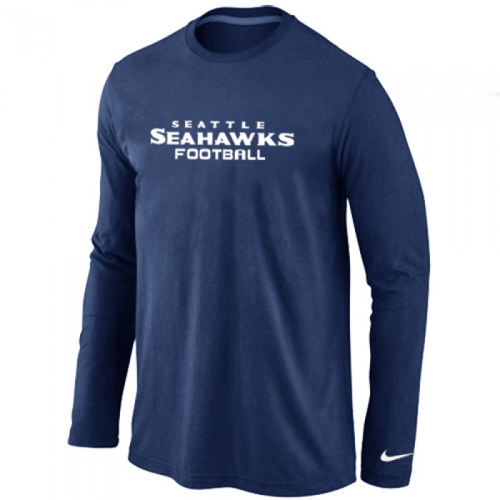 Nike Seattle Seahawks Authentic font Long Sleeve T-Shirt D.Blue