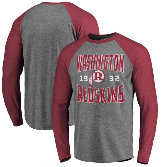 Washington Redskins NFL Pro Line by Fanatics Branded Timeless Collection Antique Stack Long Sleeve Tri-Blend Raglan T-Shirt Ash