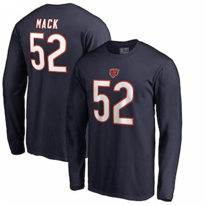 Men's Chicago Bears 52 Khalil Mack NFL Pro Line by Fanatics Branded Navy Authentic Stack Name & Number Long Sleeve T-Shirt