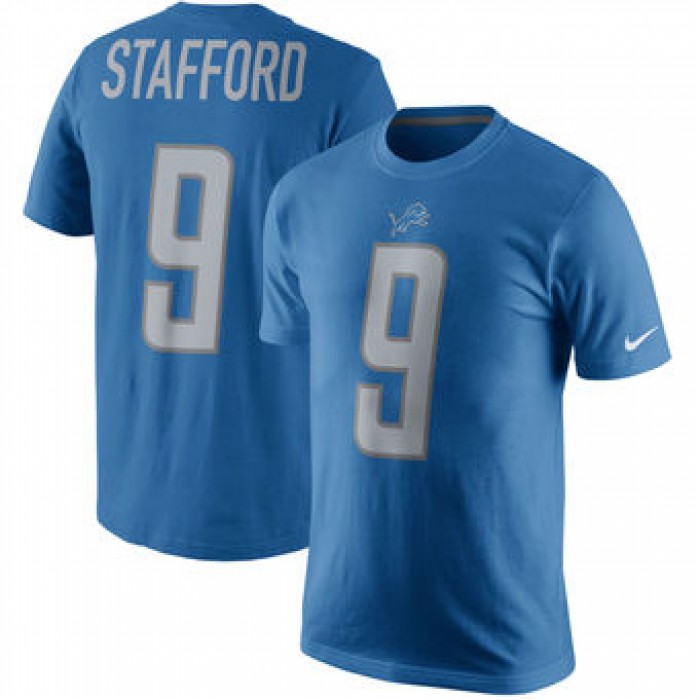 Men's Detroit Lions 9 Matthew Stafford Nike Blue Player Pride Name & Number T-Shirt