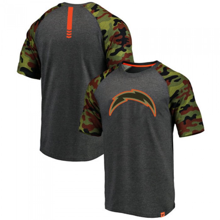 Los Angeles Chargers Heathered Gray NFL Pro Line by Fanatics Branded Camo Recon Camo Raglan T-Shirt