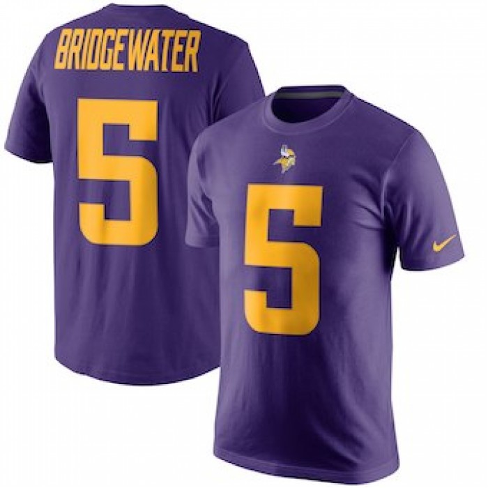 Men's Minnesota Vikings 5 Teddy Bridgewater Nike Purple Color Rush Player Pride Name & Number T-Shirt