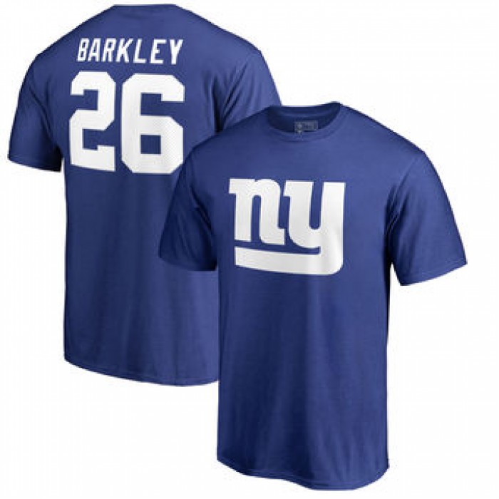 Men's New York Giants 26 Saquon Barkley NFL Pro Line by Fanatics Branded Royal Icon Name & Number T-Shirt