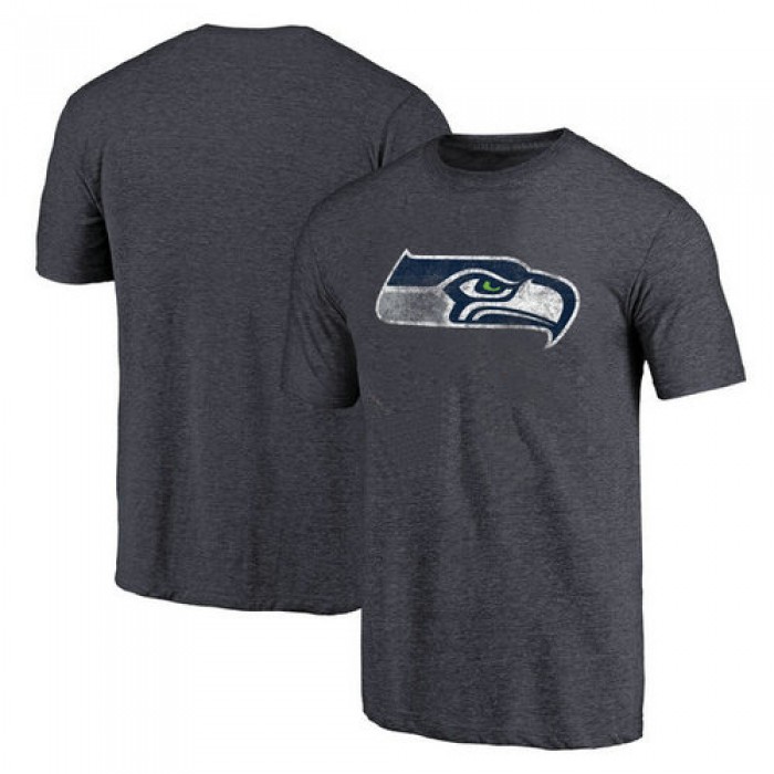 Seattle Seahawks Navy Throwback Logo Tri-Blend NFL Pro Line by T-Shirt