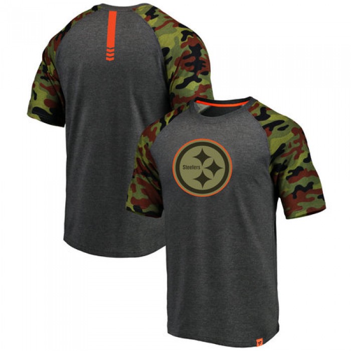 Pittsburgh Steelers Heathered Gray NFL Pro Line by Fanatics Branded Camo Recon Camo Raglan T-Shirt