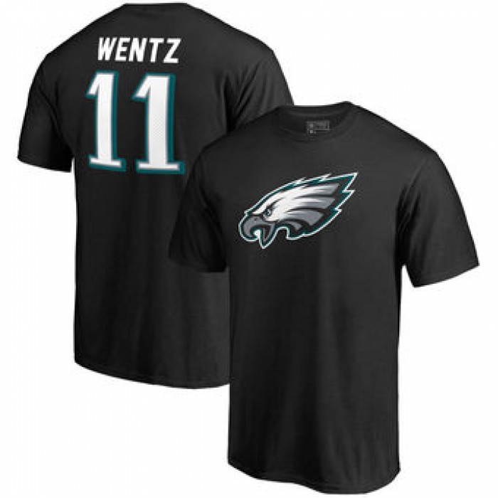Men's Philadelphia Eagles 11 Carson Wentz NFL Pro Line by Fanatics Branded Black Player Icon Name & Number T-Shirt